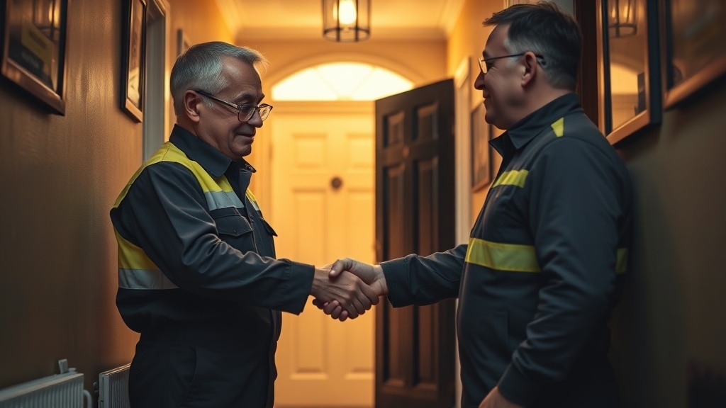 Engineer shaking hands with a Stockwell homeowner after locating their leak
